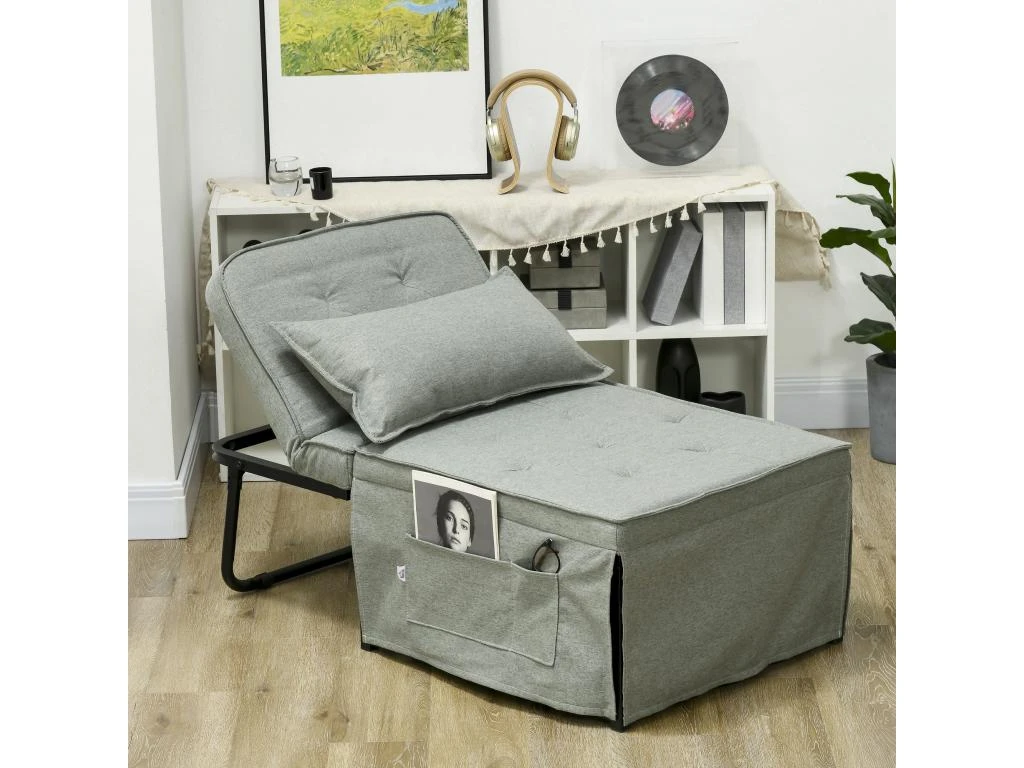Fauteuil Chaise Longue Lit Pouf 4 En 1 Dossier Inclinable 5 Niveaux Repose-pied Rabattable Châssis Acier Noir Tissu Gris 6 Fauteuil Chaise Longue Lit Pouf 4 En 1 Dossier Inclinable 5 Niveaux Repose-pied Rabattable Châssis Acier Noir Tissu Gris – Image 4