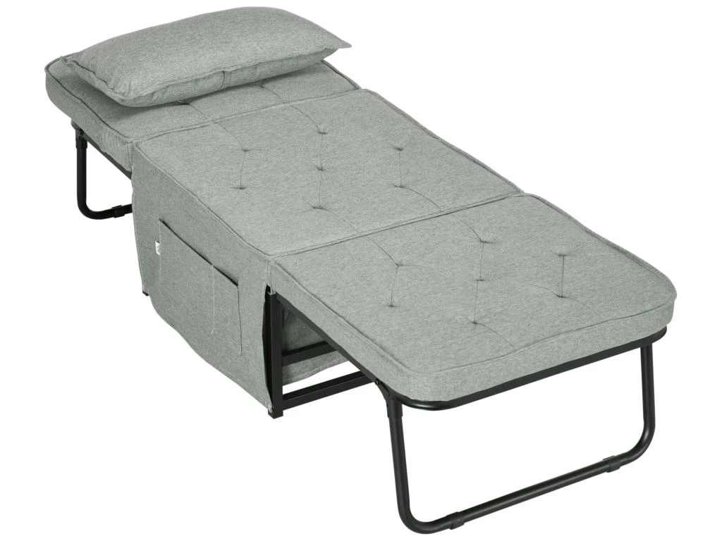 Fauteuil Chaise Longue Lit Pouf 4 En 1 Dossier Inclinable 5 Niveaux Repose-pied Rabattable Châssis Acier Noir Tissu Gris 7 Fauteuil Chaise Longue Lit Pouf 4 En 1 Dossier Inclinable 5 Niveaux Repose-pied Rabattable Châssis Acier Noir Tissu Gris – Image 5