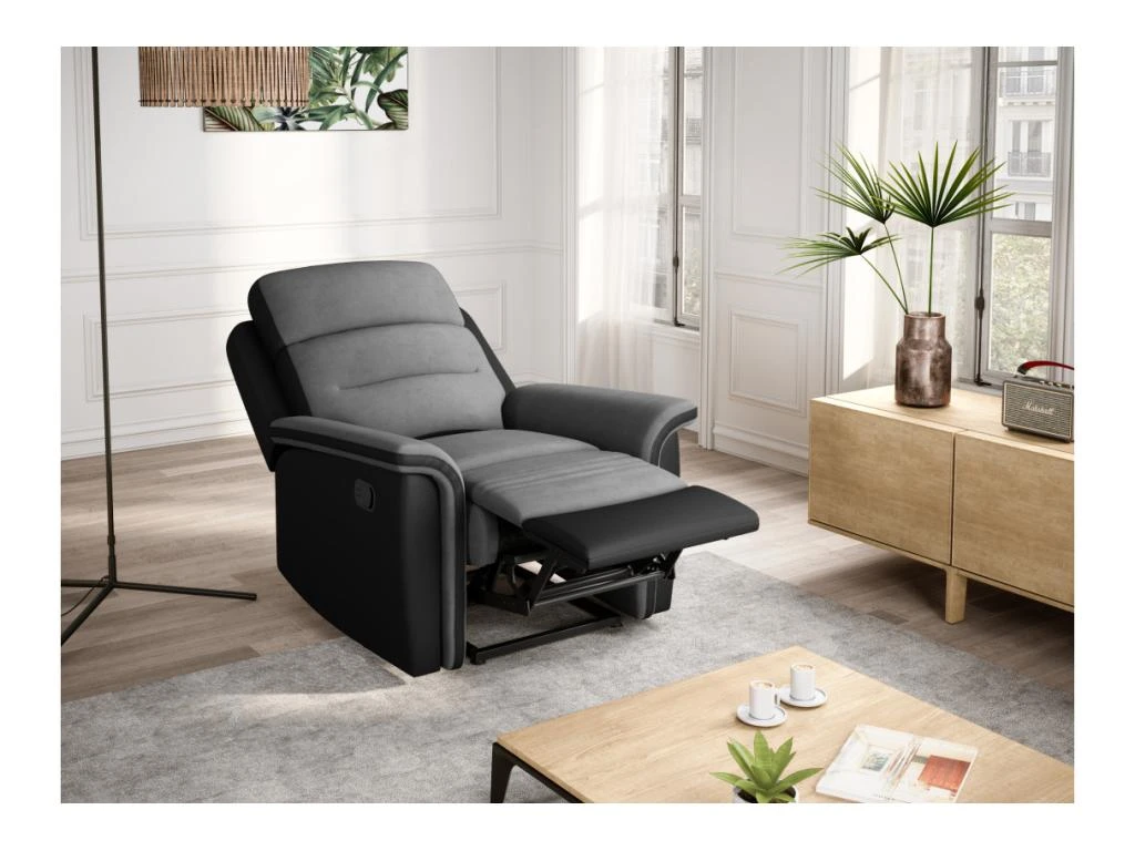 Fauteuil De Relaxation 1 Place En Microfibre Et Simili LÉON - Gris Et Noir 4 Fauteuil De Relaxation 1 Place En Microfibre Et Simili LÉON - Gris Et Noir – Image 2