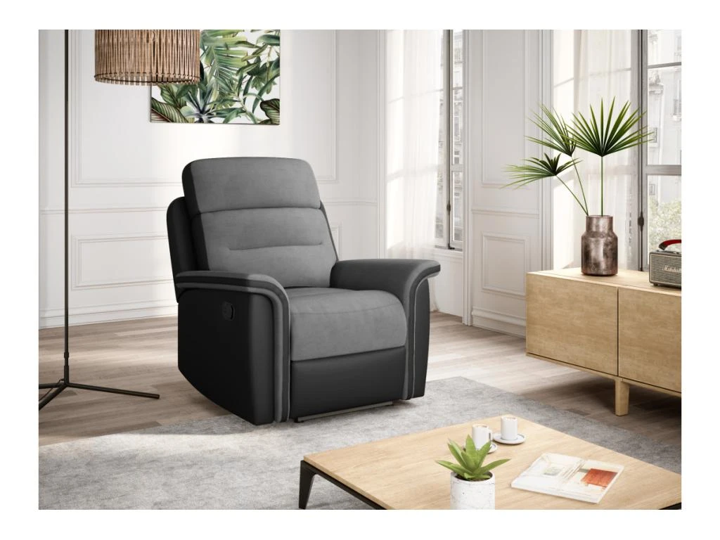 Fauteuil De Relaxation 1 Place En Microfibre Et Simili LÉON - Gris Et Noir 5 Fauteuil De Relaxation 1 Place En Microfibre Et Simili LÉON - Gris Et Noir – Image 3