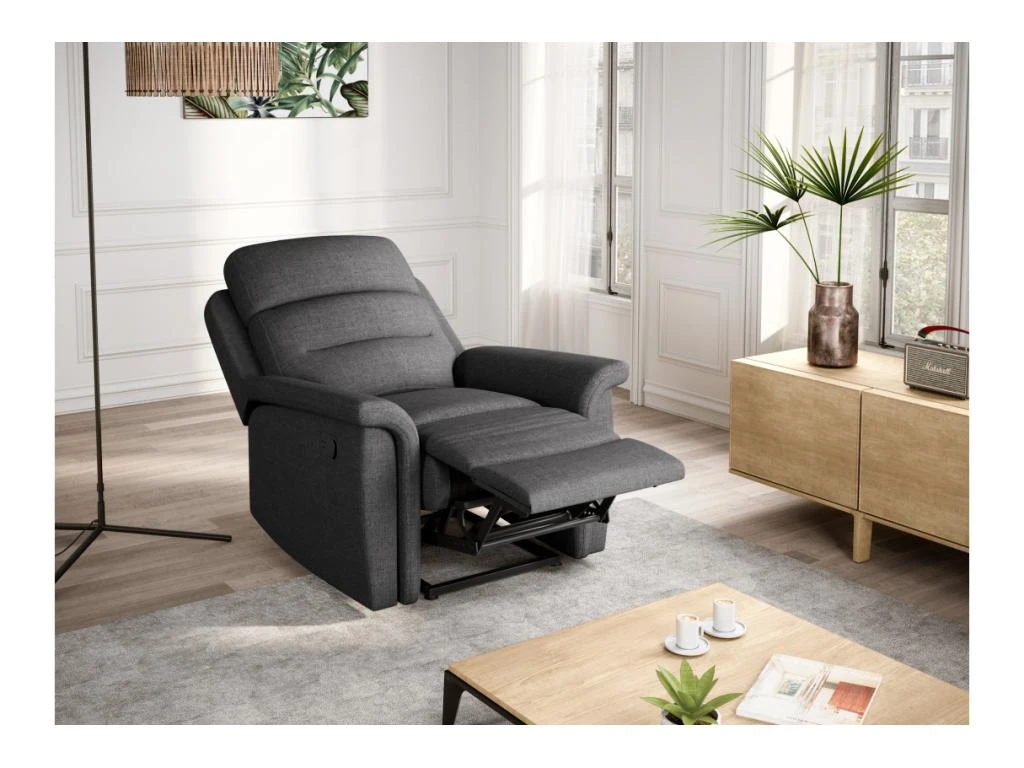 Fauteuil De Relaxation 1 Place En Tissu Gris LÉON - Gris Anthracite 4 Fauteuil De Relaxation 1 Place En Tissu Gris LÉON - Gris Anthracite – Image 2