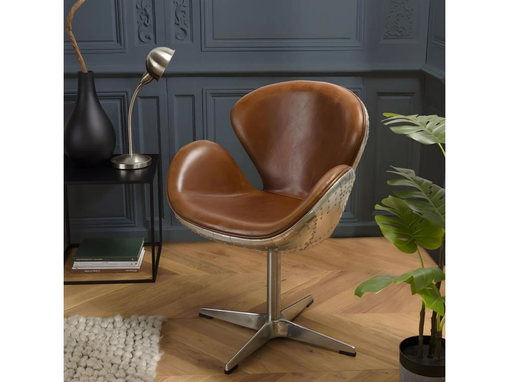 GASTON - Fauteuil Marron NEVADA Vintage Cuir Pied Aluminium 6 GASTON - Fauteuil Marron NEVADA Vintage Cuir Pied Aluminium – Image 4