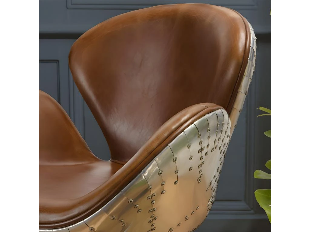 GASTON - Fauteuil Marron NEVADA Vintage Cuir Pied Aluminium 7 GASTON - Fauteuil Marron NEVADA Vintage Cuir Pied Aluminium – Image 5