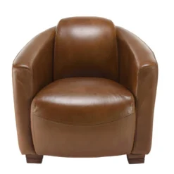 GASTON - Fauteuil Marron CHICAGO Vintage Cuir Pieds Bois -Promos Fauteora Magasin fauteuil 14650701