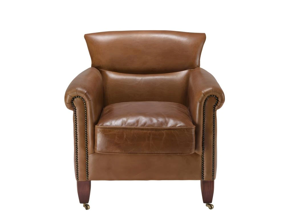 GASTON - Fauteuil Marron VERONE Vintage Cuir Pieds Bois Avec Roulettes 4 GASTON - Fauteuil Marron VERONE Vintage Cuir Pieds Bois Avec Roulettes – Image 2