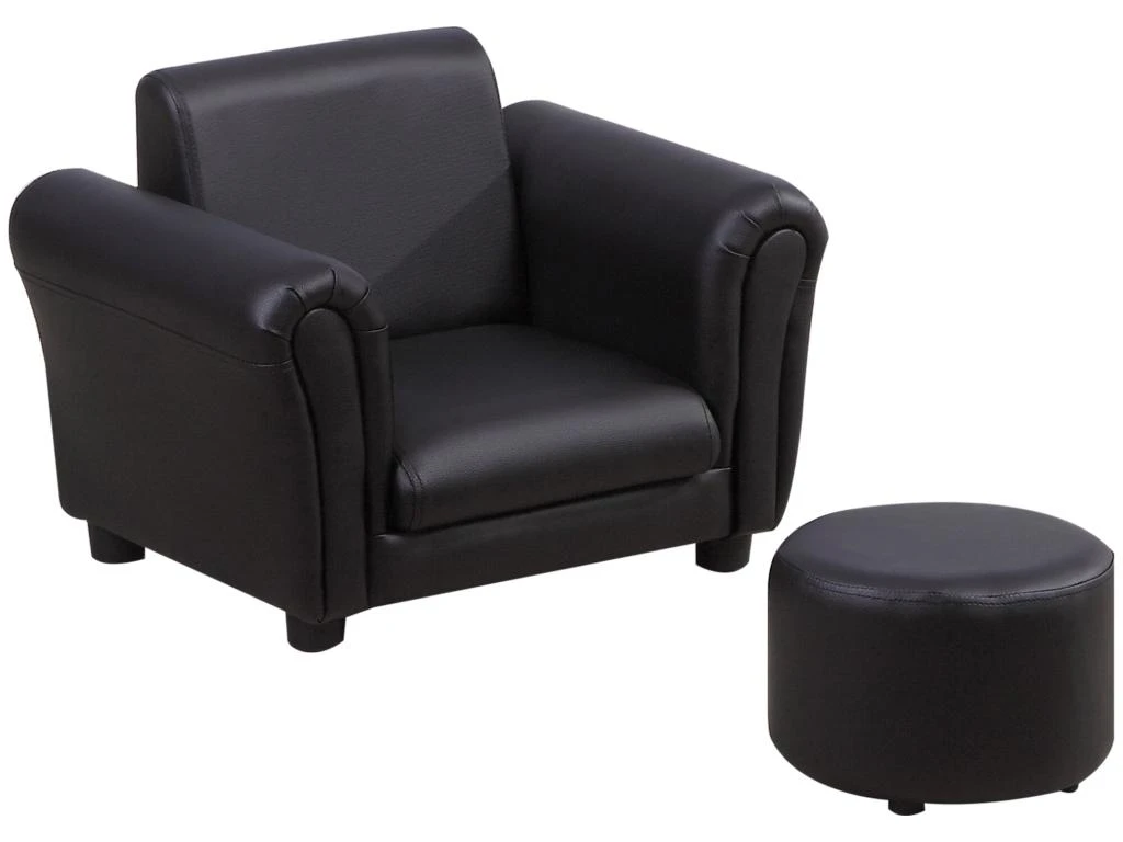 Ensemble Fauteuil Et Pouf Enfant Style Contemporain Structure Bois Revêtement Synthétique PVC Noir 3 Ensemble Fauteuil Et Pouf Enfant Style Contemporain Structure Bois Revêtement Synthétique PVC Noir
