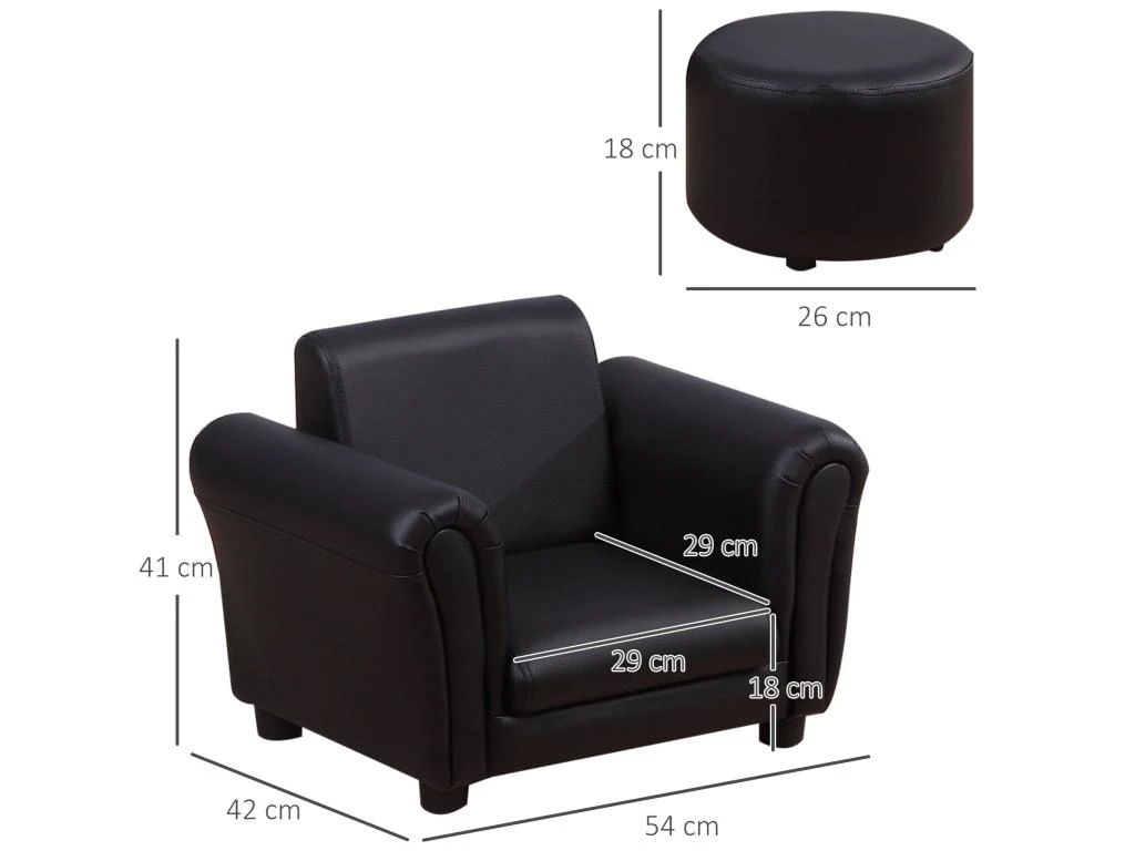 Ensemble Fauteuil Et Pouf Enfant Style Contemporain Structure Bois Revêtement Synthétique PVC Noir 5 Ensemble Fauteuil Et Pouf Enfant Style Contemporain Structure Bois Revêtement Synthétique PVC Noir – Image 3