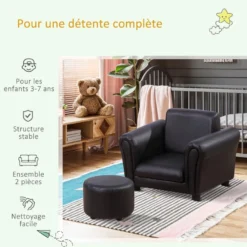 Ensemble Fauteuil Et Pouf Enfant Style Contemporain Structure Bois Revêtement Synthétique PVC Noir 10 Ensemble Fauteuil Et Pouf Enfant Style Contemporain Structure Bois Revêtement Synthétique PVC Noir -Promos Fauteora Magasin fauteuil 14801713