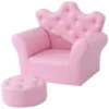 Ensemble Fauteuil Et Pouf Enfant Design Couronne De Princesse - Dossier Et Assise Pouf Avec Boutons Strass Aspect Cristaux - Structure Bois Revêtement Synthétique PVC Rose