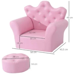 Ensemble Fauteuil Et Pouf Enfant Design Couronne De Princesse - Dossier Et Assise Pouf Avec Boutons Strass Aspect Cristaux - Structure Bois Revêtement Synthétique PVC Rose -Promos Fauteora Magasin fauteuil 14801721