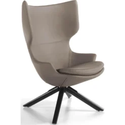 Fauteuil 360º Rembourré En Simili Avec Coussin D'assise Pieds Bois Massif
