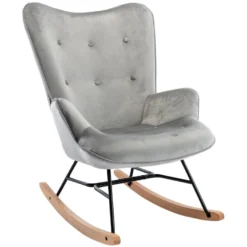 Fauteuil à Bascule Rocking Chair Bouton Décoratif En Tissu Velours Gris Clair Confortable Et Design FAB10072