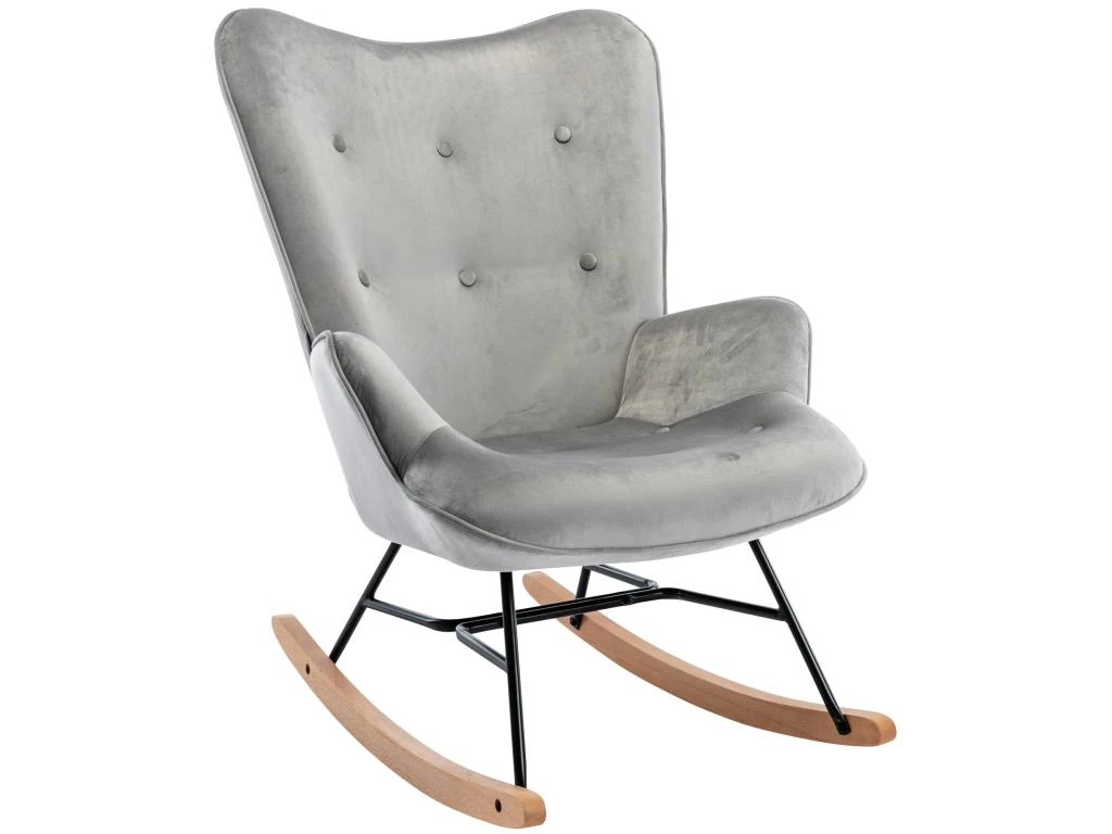 Fauteuil à Bascule Rocking Chair Bouton Décoratif En Tissu Velours Gris Clair Confortable Et Design FAB10072 3 Fauteuil à Bascule Rocking Chair Bouton Décoratif En Tissu Velours Gris Clair Confortable Et Design FAB10072