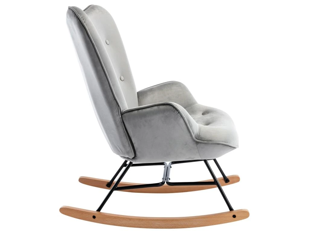 Fauteuil à Bascule Rocking Chair Bouton Décoratif En Tissu Velours Gris Clair Confortable Et Design FAB10072 4 Fauteuil à Bascule Rocking Chair Bouton Décoratif En Tissu Velours Gris Clair Confortable Et Design FAB10072 – Image 2