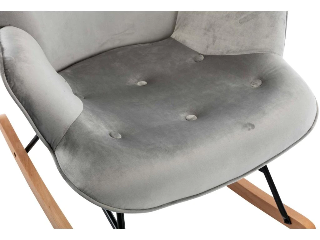 Fauteuil à Bascule Rocking Chair Bouton Décoratif En Tissu Velours Gris Clair Confortable Et Design FAB10072 6 Fauteuil à Bascule Rocking Chair Bouton Décoratif En Tissu Velours Gris Clair Confortable Et Design FAB10072 – Image 4