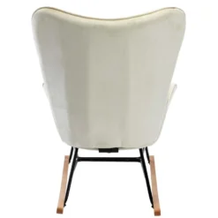 Fauteuil à Bascule Rocking Chair Bouton Décoratif En Tissu Velours Crème Confortable Et Design FAB10073 -Promos Fauteora Magasin fauteuil 15779699