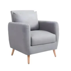 Fauteuil Rembourré Avec Accoudoir Et Coussin En Tissu Gris FAL10021