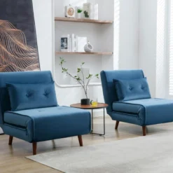 Fauteuil Convertible En Velours Bleu Nuit URIBIA