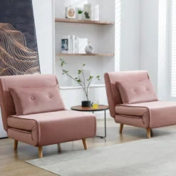 Fauteuil Convertible En Velours Rose Poudré URIBIA