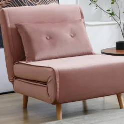 Fauteuil Convertible En Velours Rose Poudré URIBIA -Promos Fauteora Magasin fauteuil 15886303