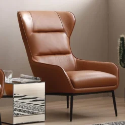 Fauteuil En Cuir De Buffle Camel DINNIA -Promos Fauteora Magasin fauteuil 15940429