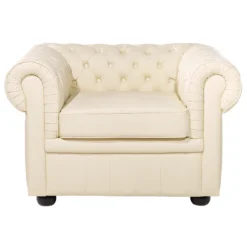 Fauteuil En Cuir Beige Crème CHESTERFIELD -Promos Fauteora Magasin fauteuil 16192819