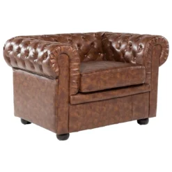Fauteuil En Cuir PU Marron Rétro CHESTERFIELD