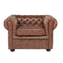 Fauteuil En Cuir PU Marron Rétro CHESTERFIELD -Promos Fauteora Magasin fauteuil 16213163