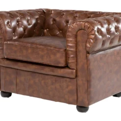 Fauteuil En Cuir PU Marron Rétro CHESTERFIELD -Promos Fauteora Magasin fauteuil 16213165