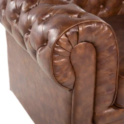 Fauteuil En Cuir PU Marron Rétro CHESTERFIELD -Promos Fauteora Magasin fauteuil 16213167