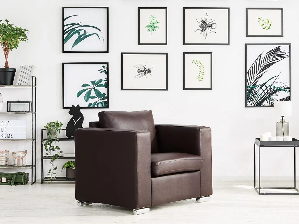 Fauteuil En Cuir Brun - HELSINKI 4 Fauteuil En Cuir Brun - HELSINKI – Image 2