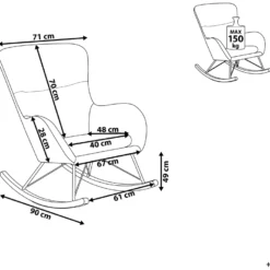 Chaise à Bascule En Velours Gris Foncé ELLAN -Promos Fauteora Magasin fauteuil 16683223