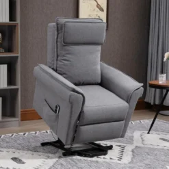 Fauteuil De Massage Releveur électrique - Fauteuil Inclinable Avec Repose-pied Ajustable Et Télécommande - Tissu Aspect Lin Gris