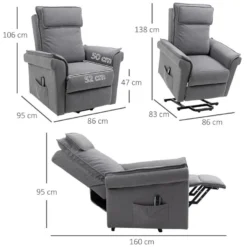 Fauteuil De Massage Releveur électrique - Fauteuil Inclinable Avec Repose-pied Ajustable Et Télécommande - Tissu Aspect Lin Gris -Promos Fauteora Magasin fauteuil 17598169