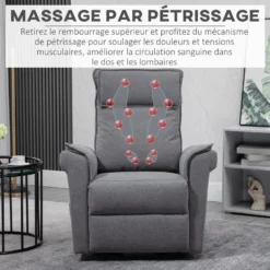 Fauteuil De Massage Releveur électrique - Fauteuil Inclinable Avec Repose-pied Ajustable Et Télécommande - Tissu Aspect Lin Gris -Promos Fauteora Magasin fauteuil 17598173