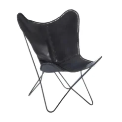 Chaise Lounge Cuir Noir Piétement épingle - HOHA