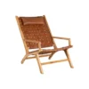 Fauteuil Teck/Cuir Tressé Cognac Avec Coussin - ESSAOUIRA -Promos Fauteora Magasin fauteuil 17628551