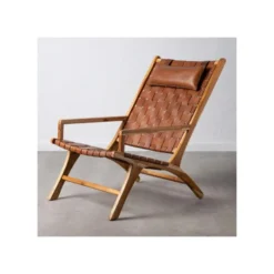 Fauteuil Teck/Cuir Tressé Cognac Avec Coussin - ESSAOUIRA 9 Fauteuil Teck/Cuir Tressé Cognac Avec Coussin - ESSAOUIRA -Promos Fauteora Magasin fauteuil 17628553