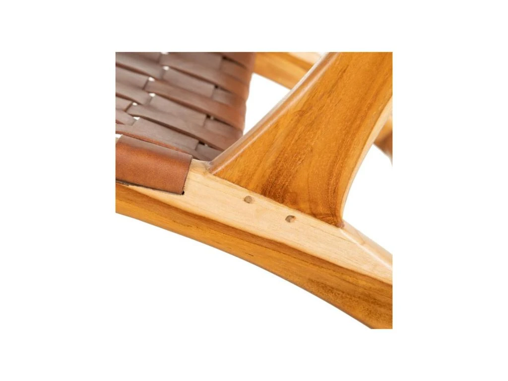 Fauteuil Teck/Cuir Tressé Cognac Avec Coussin - ESSAOUIRA 7 Fauteuil Teck/Cuir Tressé Cognac Avec Coussin - ESSAOUIRA – Image 5