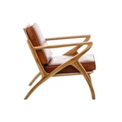 Fauteuil Teck Et Coussins Cuir Cognac - ESSAOUIRA N°1 -Promos Fauteora Magasin fauteuil 17628711
