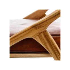 Fauteuil Teck Et Coussins Cuir Cognac - ESSAOUIRA N°1 -Promos Fauteora Magasin fauteuil 17628717