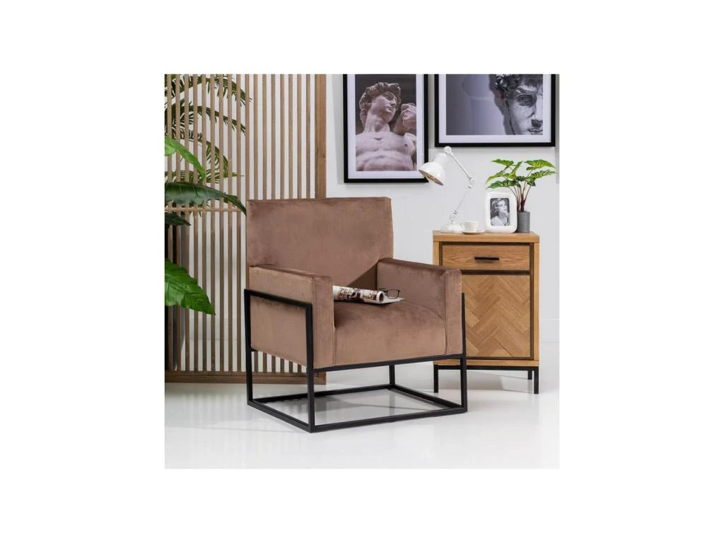 Fauteuil Taupe Velours/Métal - JYAMITI 4 Fauteuil Taupe Velours/Métal - JYAMITI – Image 2