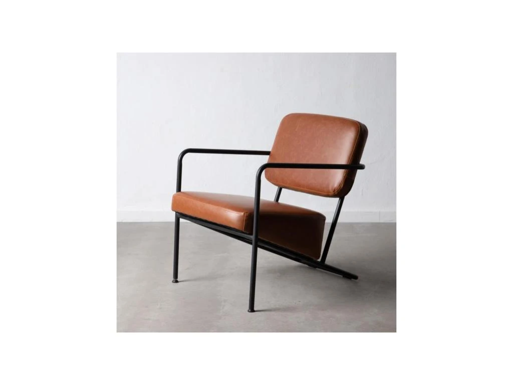 Fauteuil Vintage Métal/Simili Cuir Camel - NANEL 4 Fauteuil Vintage Métal/Simili Cuir Camel - NANEL – Image 2