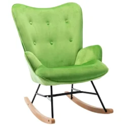 Fauteuil à Bascule Rocking Chair Bouton Décoratif En Tissu Velours Vert Confortable Et Design FAB10076