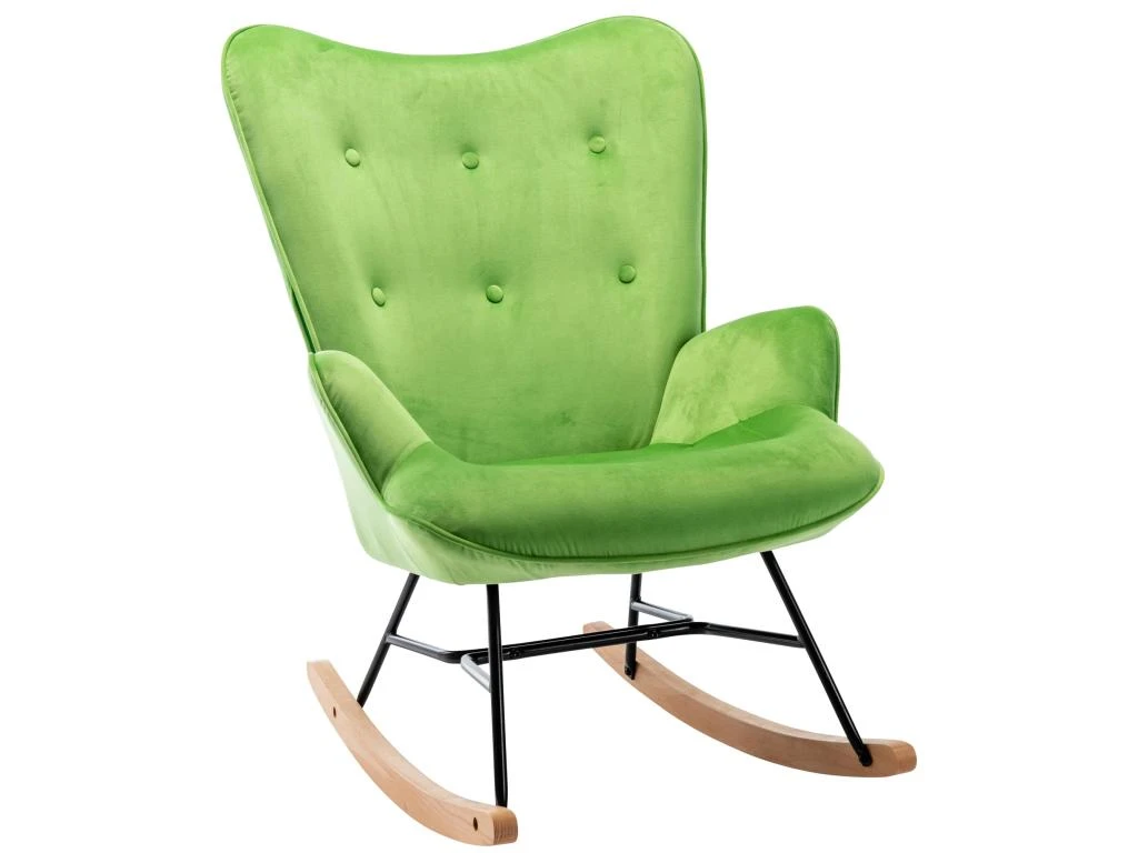 Fauteuil à Bascule Rocking Chair Bouton Décoratif En Tissu Velours Vert Confortable Et Design FAB10076 3 Fauteuil à Bascule Rocking Chair Bouton Décoratif En Tissu Velours Vert Confortable Et Design FAB10076