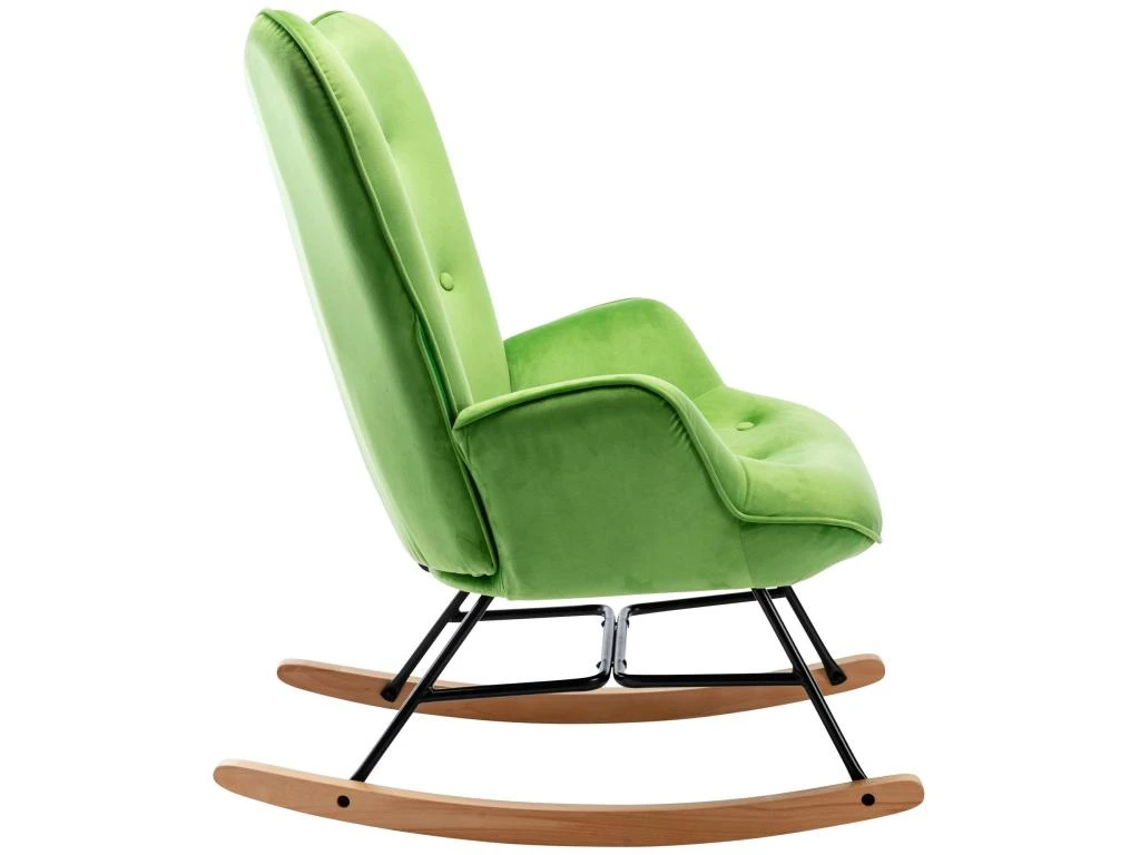Fauteuil à Bascule Rocking Chair Bouton Décoratif En Tissu Velours Vert Confortable Et Design FAB10076 4 Fauteuil à Bascule Rocking Chair Bouton Décoratif En Tissu Velours Vert Confortable Et Design FAB10076 – Image 2