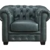 Fauteuil Chesterfield BRENTON 100% Cuir De Buffle Premium - Vert De Gris -Promos Fauteora Magasin fauteuil 1829559