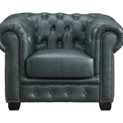 Fauteuil Chesterfield BRENTON 100% Cuir De Buffle Premium - Vert De Gris