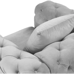 Fauteuil Chesterfield En Velours Gris Clair EDWINA -Promos Fauteora Magasin fauteuil 18364961