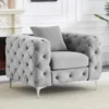 Fauteuil Chesterfield En Velours Gris Clair EDWINA -Promos Fauteora Magasin fauteuil 18364967